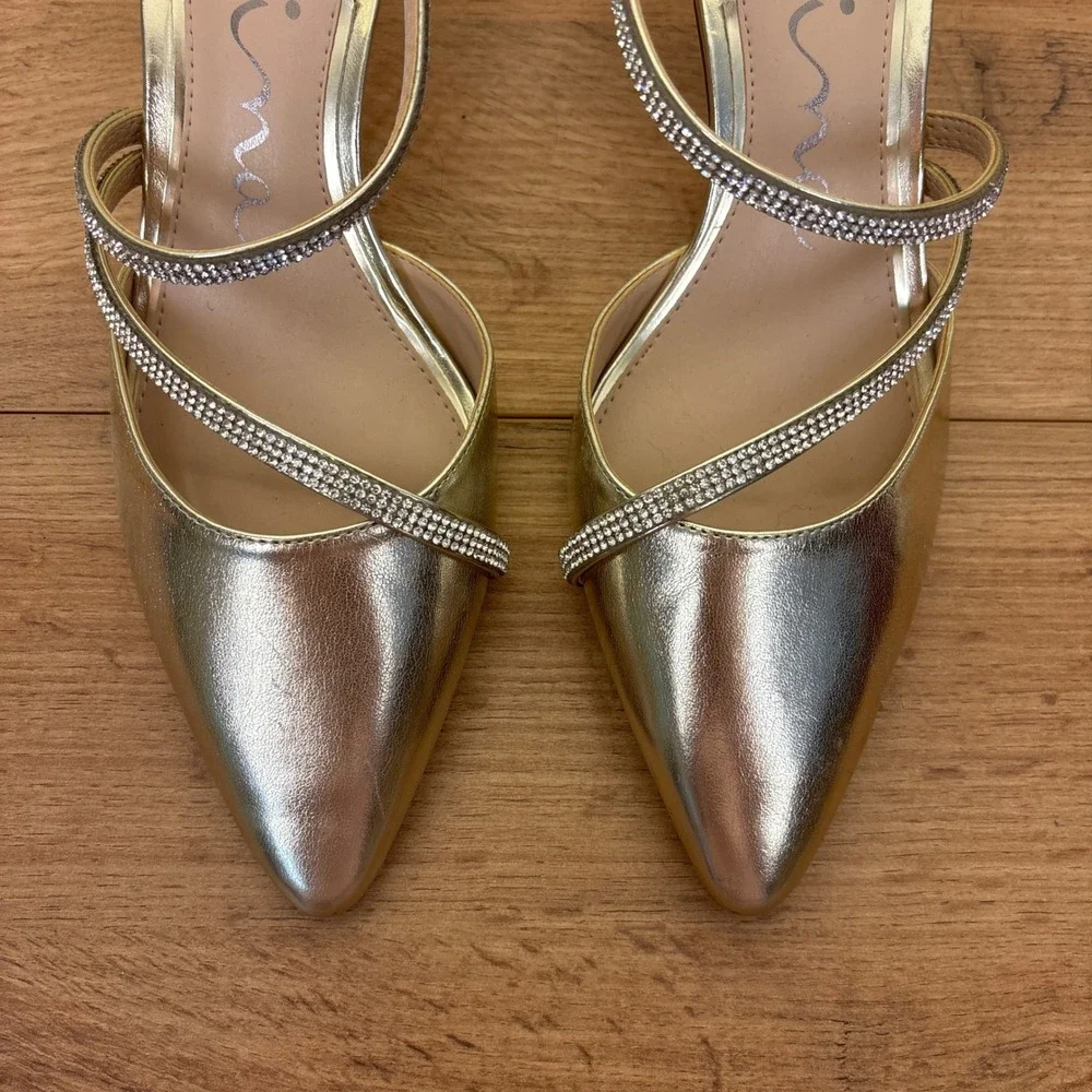 NINA Nela Slingback Pointed Toe Pumps In Platino Gold Women Size 10 Formal Party